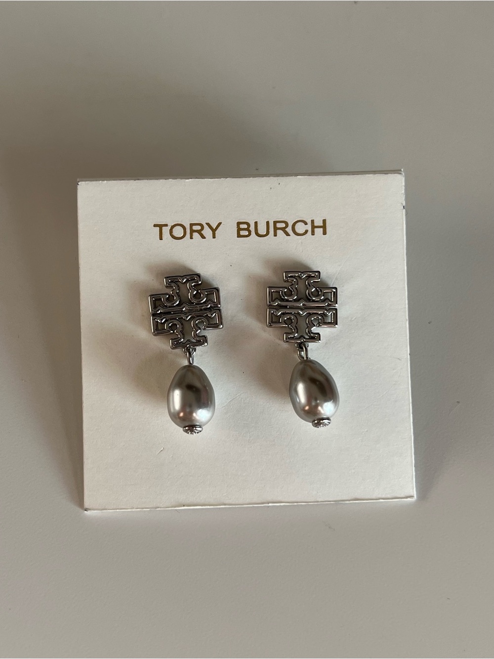 Tory Burch Silver Pearl Drop Earrings